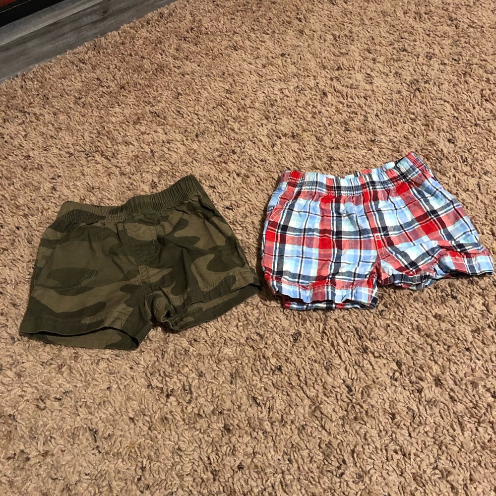 2 pairs of shorts - 3 months - camo and gingham